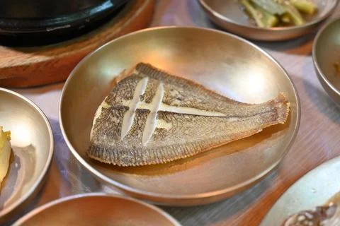 Pan Fried Flounder 库存照片