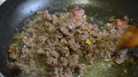 Pan-fried fresh delicious minced meat with spices Stock Footage 151787379