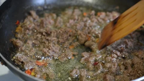 Pan-fried fresh delicious minced meat with spices Stock Footage 151787391