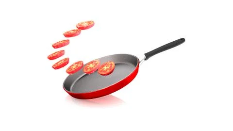 Pan fried tomatoes in a pan. 3D Rendering Stock Illustration