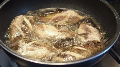Pan frying fish using oil Stock Footage 104229828