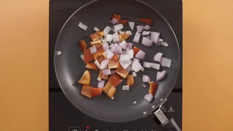 Pan Frying Vegetables Top Angle Stock Footage 79108250