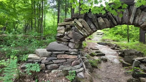 Pan of a garden stone arch 4K Stock Footage 313460191