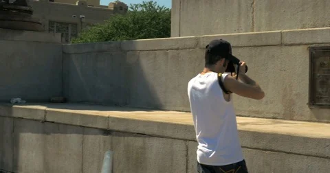 Pan from General Robert E Lee statue to World War 2 Museum 4K Stock Footage 75841297