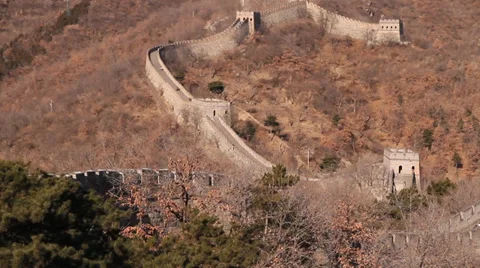 Pan of of the great wall features writing with a message from mao Stock Footage 36551057