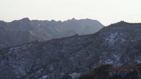 Pan of Great Wall in Winter Stock Footage 139725099