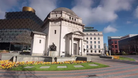 Pan from Hall of Memory to Library of Birmingham Stock Footage 134471668