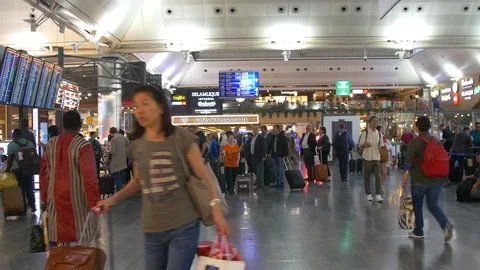 Pan from Hall towards Control Check in Ataturk Airport Stock Footage 87914178
