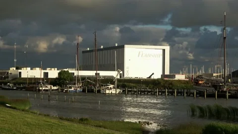 Pan in the harbor of Makkum Stock Footage 215893825