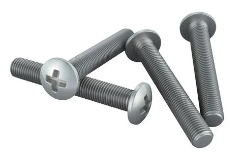 Pan Head Machine Screws, Full Thread, Stainless Steel. 3D rendering Stock Illustration
