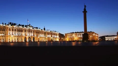 PAN: Hermitage and Palace Square in White nights, St.Petersburg, Russia Stock Footage