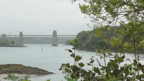 Pan on  a high bridge surrounded by nature Stock Footage 88291093