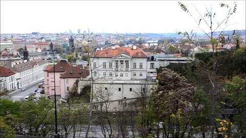 Pan of High City View from Letna Park in Prague, Czech Republic Stock Footage 77839489