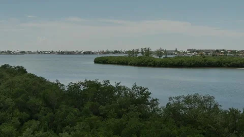 Pan High Wide view from observation tower towards Boca Ciega Bay. Towards island Stock Footage 284363283