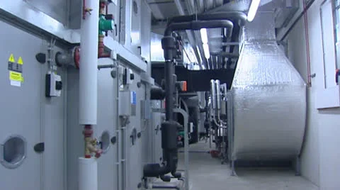 Pan + hold Industrial climate control room Stock Footage 23416619