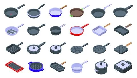 Pan icons set isometric vector. Pot saucepan Illustrazione stock