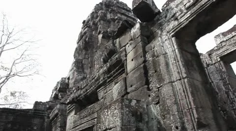 Pan of inside Banteay Kdei Stock Footage 10756490