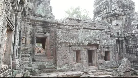 Pan of inside Banteay Kdei Stock Footage 10756587