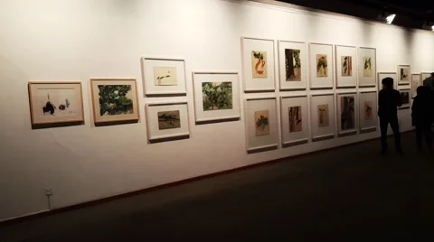 A pan inside the paintings gallery of Tehran museum of contemporary art - people Stock Footage 58949538