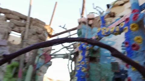 Pan of inside Salvation mountain Stock Footage 49185837