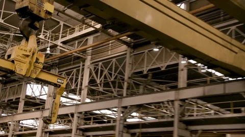 Pan with jaws of Steel Crane in Modern Mill Stock Footage 89944547
