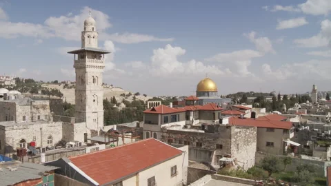 Pan of Jerusalem with the Dome of the Rock Stock Footage 231476948