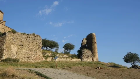 Pan to Jvari Monastery, a 6th century Georgian Orthodox monastery near Mtskhe Stock Footage 104619882