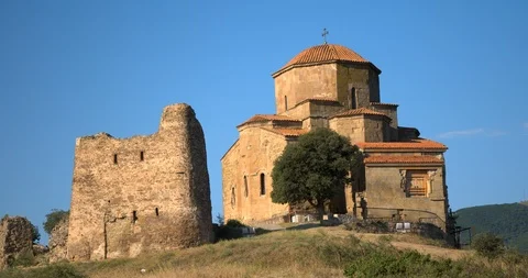 Pan from Jvari Monastery to see Mtskheta, eastern Georgia. Stock Footage 104257176
