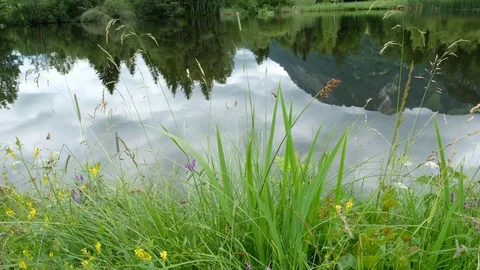 Pan at a lake in Bavaria with mountain reflection Stock Footage 78129382