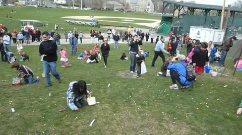 Pan of Large Easter Egg Hunt Stock Footage 10880079