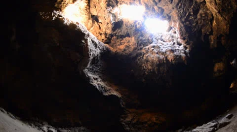 Pan of Lava Tube Cave Stock Footage