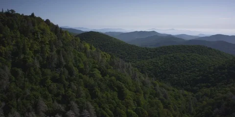 Pan up of layers of Blue Ridge Mountains ranges  Stock Footage 103400807