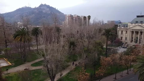 Pan to the left above the Lastarria historical neighborhood in Santiago, Chile Stock Footage 176643594