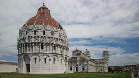 Pan left and a general view of the Campo dei Miracoli, Pisa, Italy Stock Footage 157940837