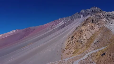Pan left of the arid and erotionated mountains at Yeso valley, Chile Stock Footage 201577562