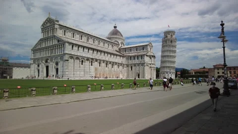 Pan left on the cathedral on the Campo dei Miracoli, Pisa, Italy Stock Footage 157941889
