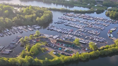 Pan left Caversham Lakes Aerial shot Reading UK Видео 336336135