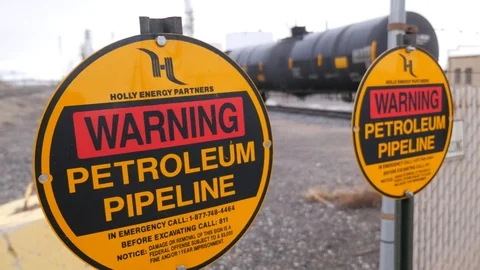 Pan Left Close Up Of Warning Petroleum 스톡 동영상 87300736