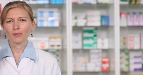 Pan Left Closeup Optimistic Doctor Woman Looking Camera Promoting Pills Box Heal Stock Footage 72794193