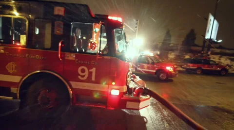 Pan left to Fire Truck Here shot Stock Footage 645347