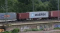 Pan Left Follow Shot Container Cargo Maersk Shipping Freight Train Passing Day HD Footage