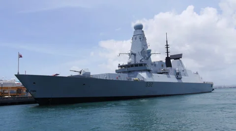 Pan left - HMS D32 - navy warship destroyer 4 of 4 Stock Footage 24695863