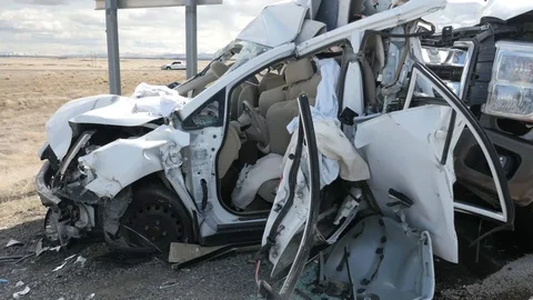 Pan Left Medium Shot Crashed Car Stock Footage 87444520