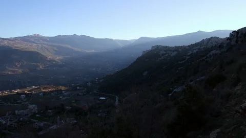 Pan left on mountains around Lassa, Mount Lebanon Stock Footage 108389766