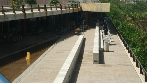 Pan left - Ocean observation deck at  Paseo Puerta in San Juan - Puerto Rico Stock Footage 97205186