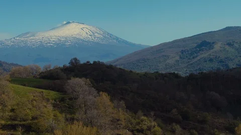 Pan Left over Mount Etna Stock Footage 88490824