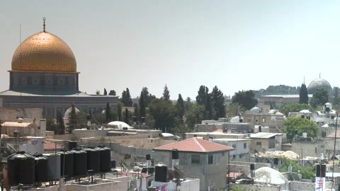 Pan Left Over Old Jerusalem Pass Condemination Church To Gold Dome Of The Rock Video stock 238663681