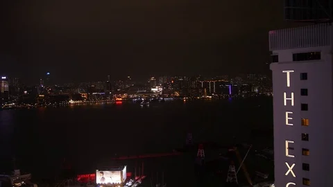 Pan left panoramic view of Hong kong at night Stock Footage 91460068