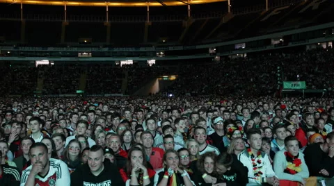 Pan Left Panoramic View People Watching Football Match Germany Team Supporters Stock Footage 40024417