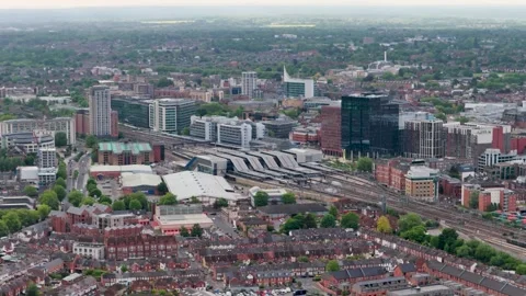 Pan left Reading Station higher shot UK Stock-Footage 336336126